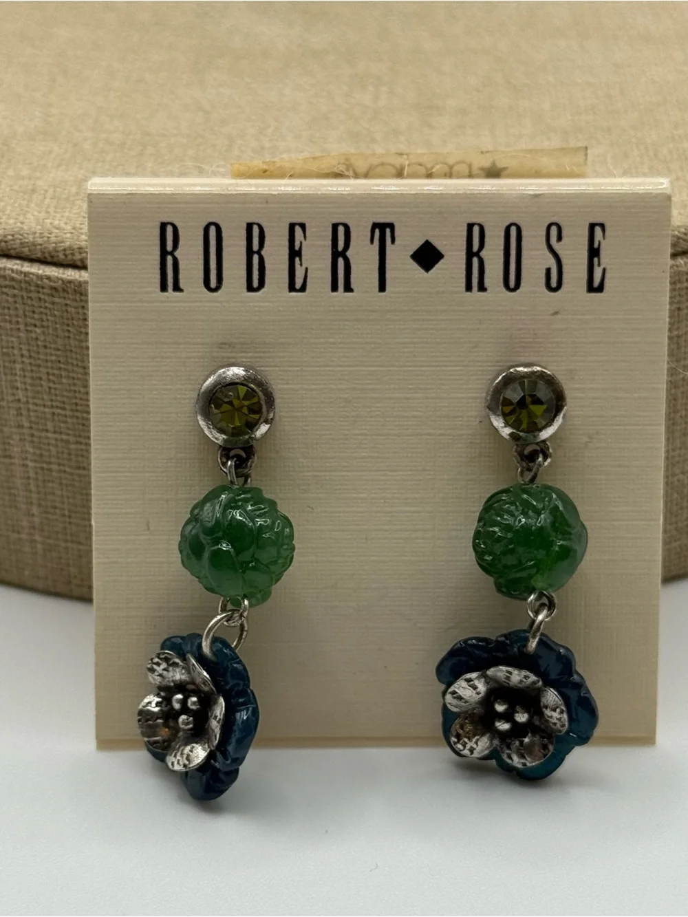 Robert Rose Green and Blue Floral Drop Earrings